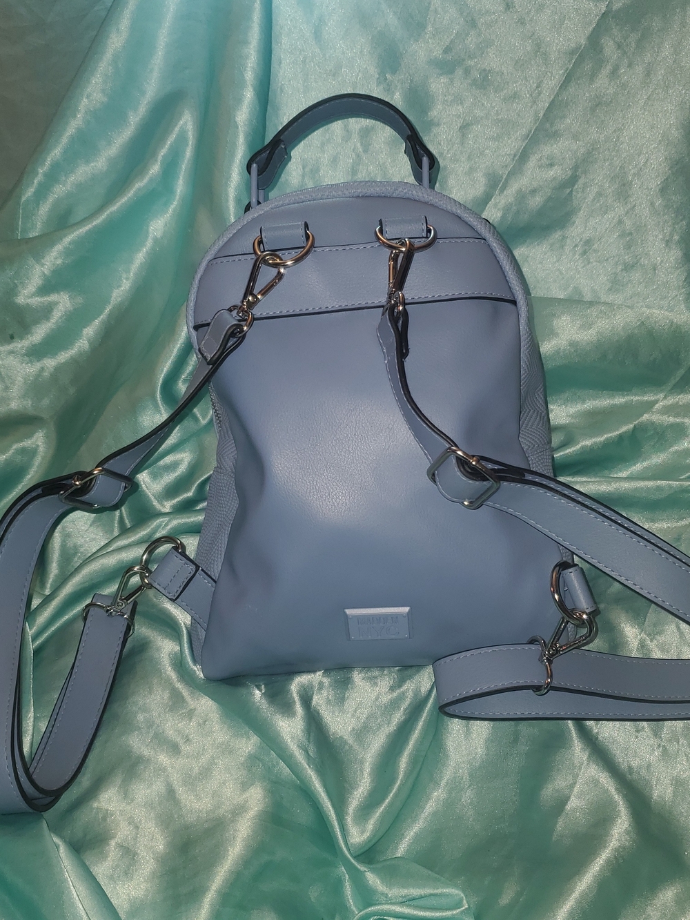 Steve Madden Light Blue Mini Backpack with Silver Hardware
